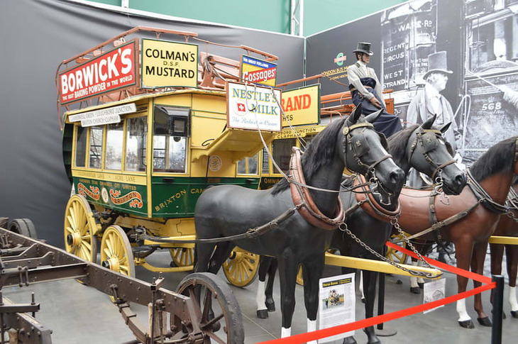 A horse-drawn-bus at Brooklands Museum in Surrey.