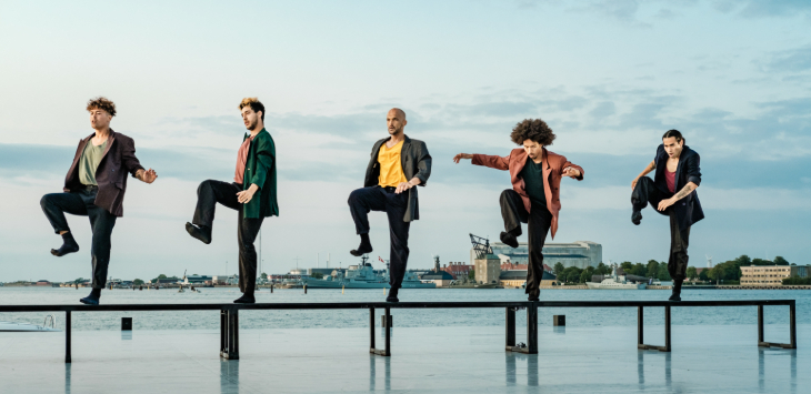 September 2026 things to do in London: five people standing on a bar suspended above water, each lifting their right leg up in sync with each other