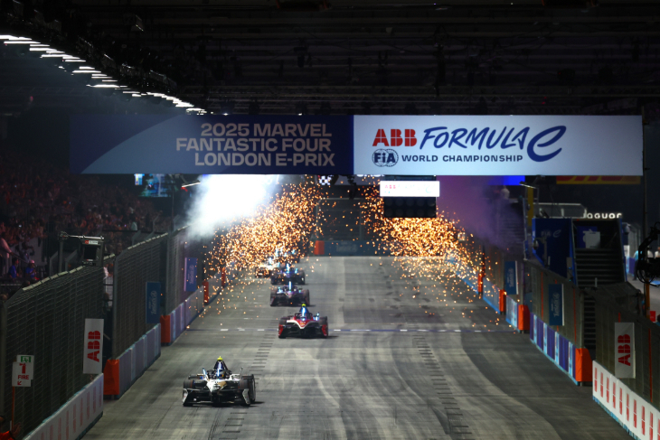 Things to do in London today: race cars driving on a Formula 1 style track