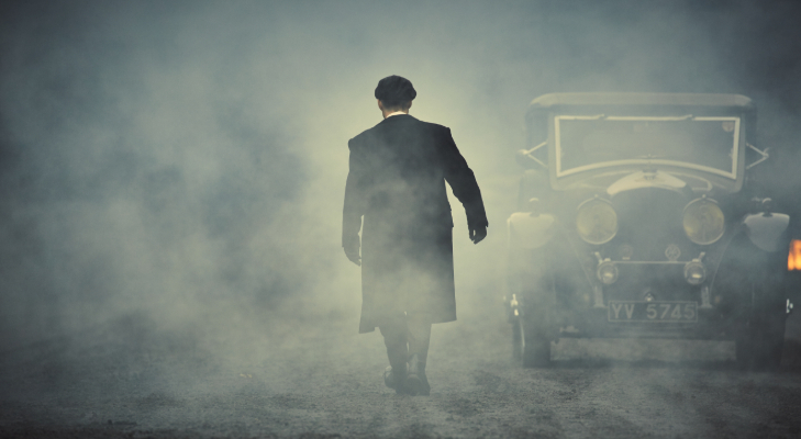 August 2026 in London: Tommy Shelby disappearing into a smokey street
