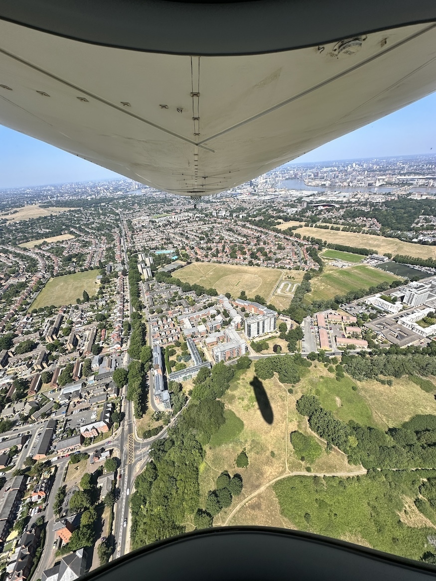 Looking backwards from the Goodyear Blimp