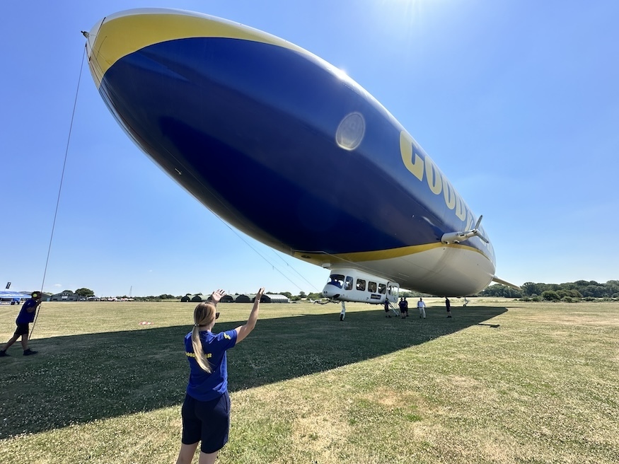 The Goodyear Blimp takes off