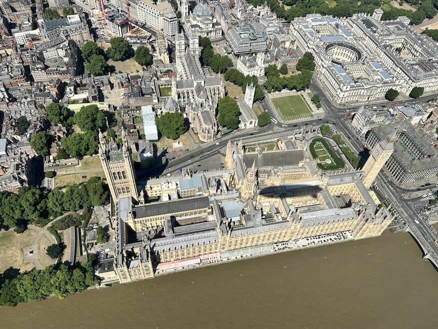 The Houses of Parliament with blimp shadow