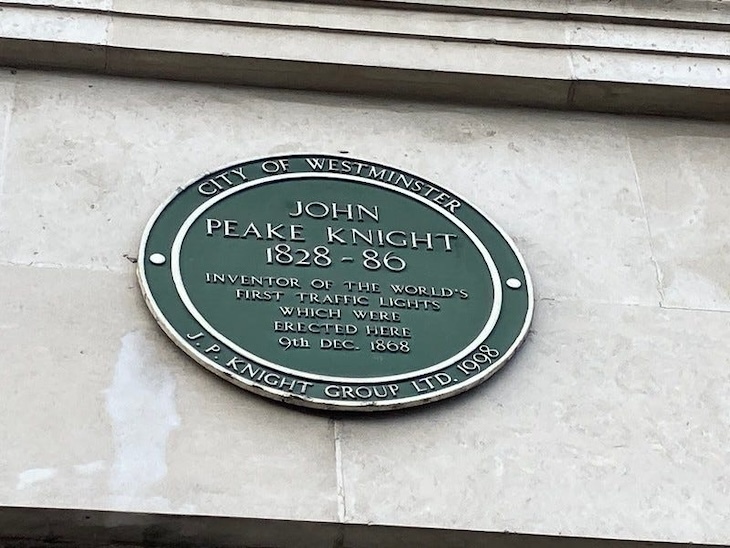A plaque celebrating John Peake Knight inventor of the first traffic light