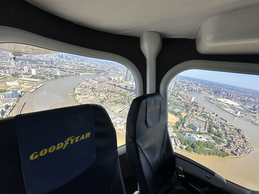 Looking out the rear window of the blimp