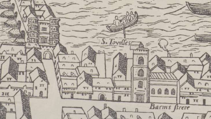A woodcut image of London Bridge and Tooley street
