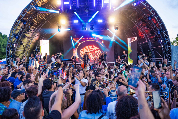 Crowds in front of a festival stage