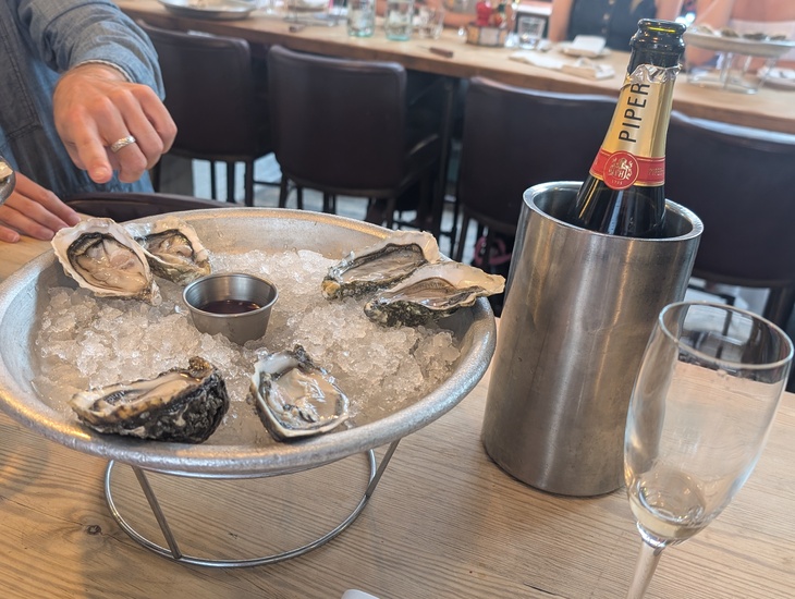 Oysters and champagne at wright Bros.