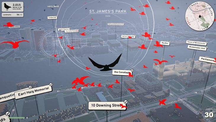 A screenshot of a game where you're a pigeon over London
