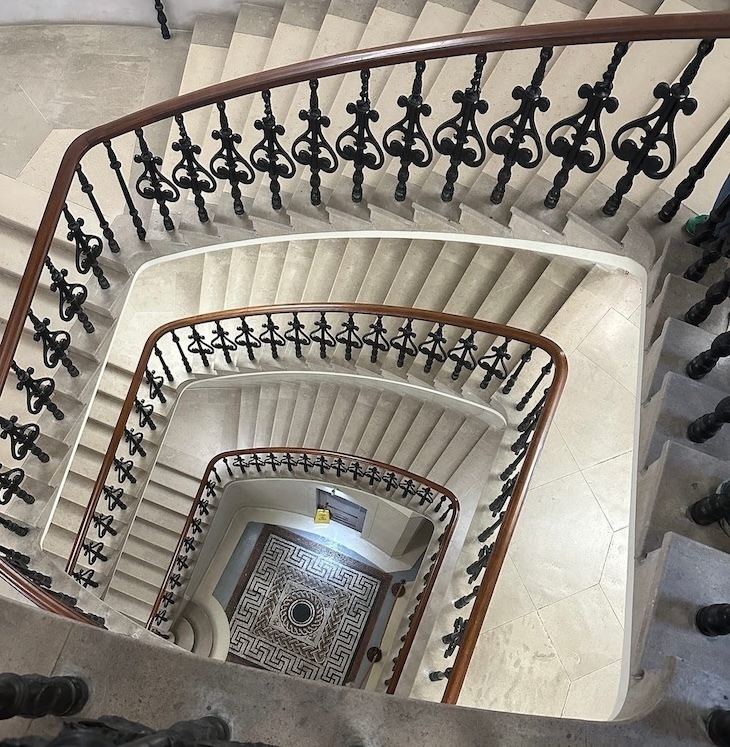 Stairwell in the Bank of England with a mosaic at the bottom