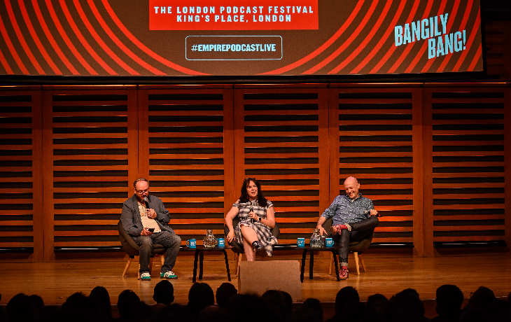 Things to do in London this weekend: three people sitting down on stage at the London Podcast Festival
