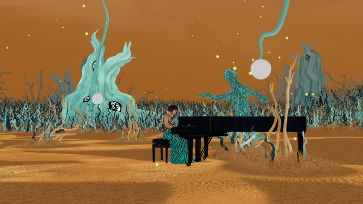 Things to do in London today: a VR view of Yuja Wang playing the piano surrounded by dreamy visuals