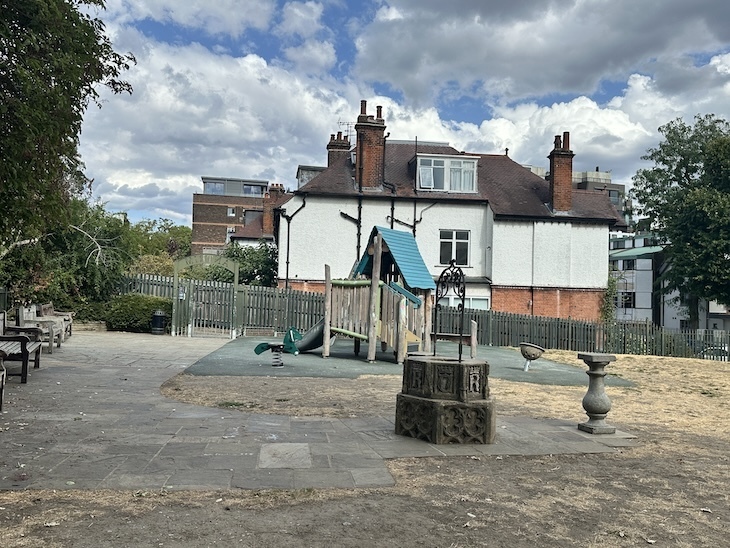 The well-head and baluster with a playground
