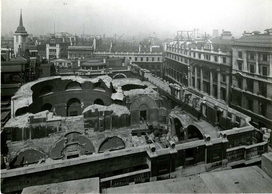 A 1920s image of the Bank of England under reconstruction