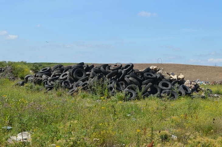 A pile of tires at Barking Riverside