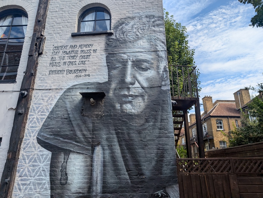 A mural of Bourdain
