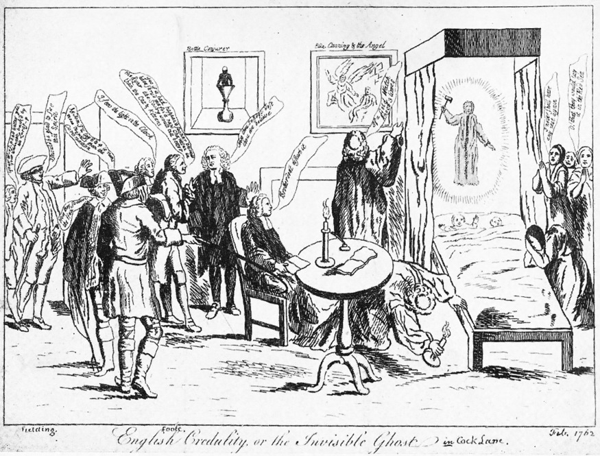 A cartoon of the ghost appearing above a bed