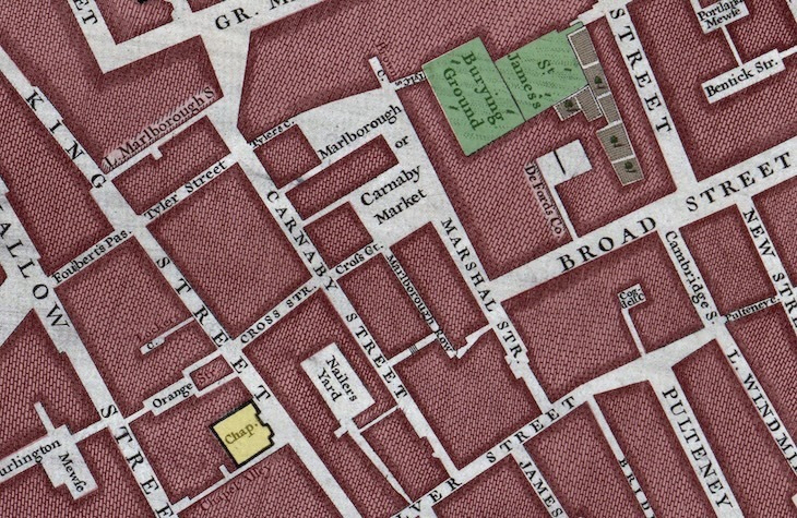 John Rocque map of London 1746, colourised by Matt Brown.