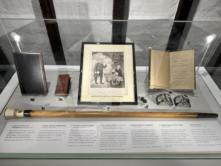 Some possessions of Dr Johnson in a display cabinet