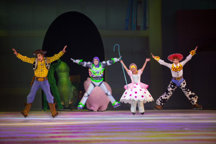 Family Christmas theatre shows 2026: Woody, Buzz, Bo and Jessie from Toy Story performing in Disney On Ice