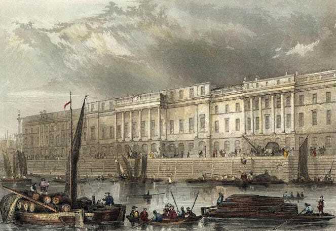 The London Custom House on the Thames, shown in the 19th century