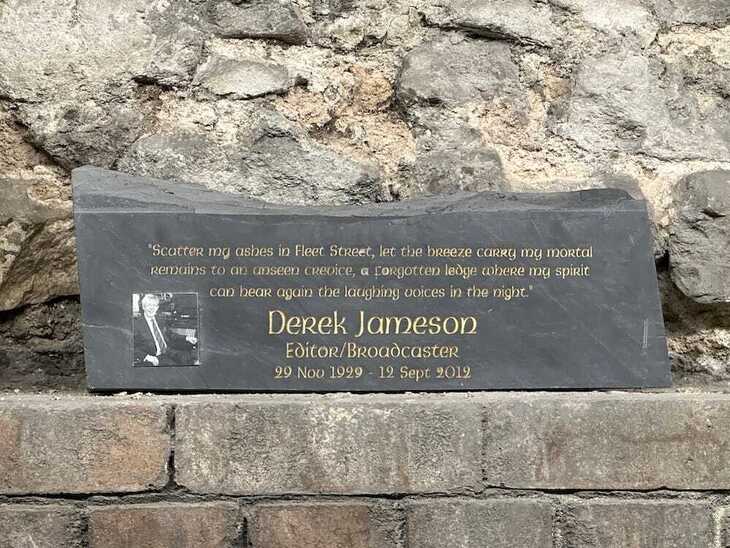 A memorial to journalist Derek Jameson