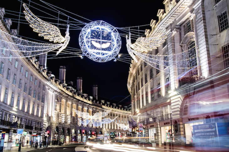 London Christmas lights 2026: Regent Street's glowing angels above the street