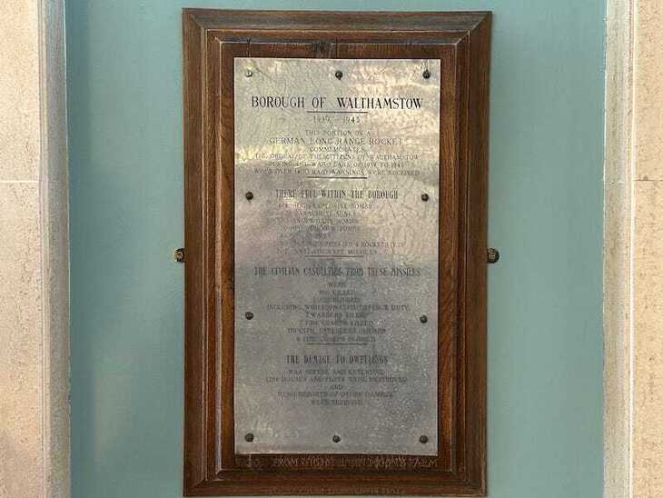A plaque commemorating wartime walthamstow