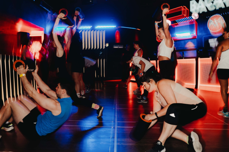 People working out in a circuit training style set-up