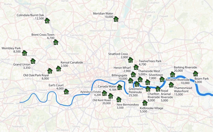 A map of new housing projects