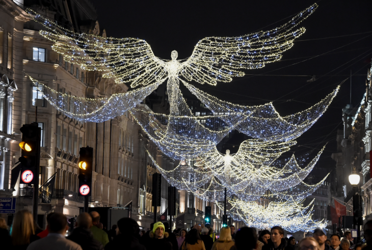 Christmas 2026 in London calendar: glittering angel Christmas lights above Regent Street