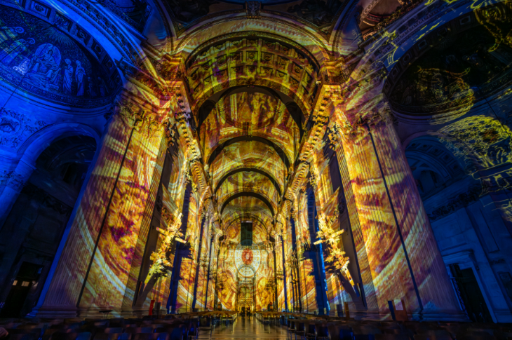 Winter lights shows in London: The interior of St Paul's Cathedral illuminated