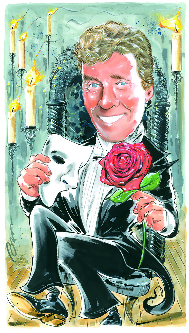 A caricature of Michael Crawford at the Phantom