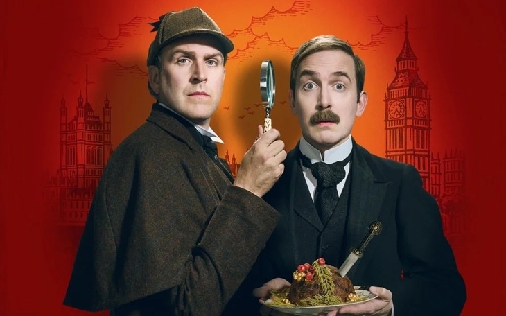 Sherlock and Holmes with a Christmas pudding