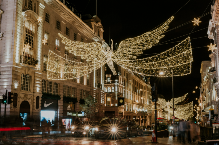 Things to do in London on Boxing Day 2026: angel Christmas lights above Regent Street
