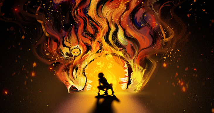 Things to do in London in November 2026:  an artwork of a fiery lion's mouth enveloping a child